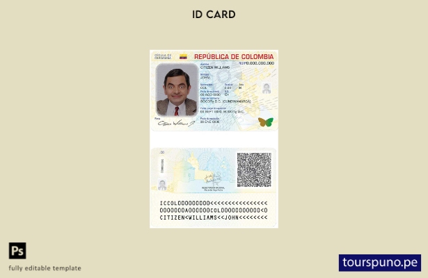 lista para imprimir plantilla de identificación de Colombia ( presente)